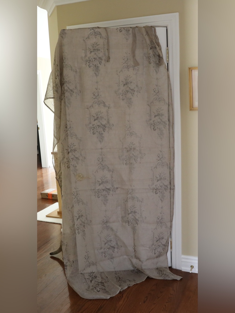 New Linen Curtain Panel Canvas Antique Beige Baroque 55 x 102 in retro vintage